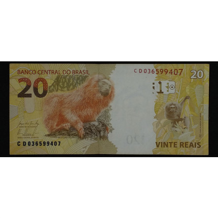 C308 Cédula Brasil 20 Reais CA (Mantega/Tombini) FE - Completei