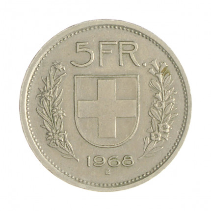 Km#40.a1 5 Franc 1968 B MBC+ Suíça Europa Cupro-Níquel 31.45(mm) 13.2(gr)