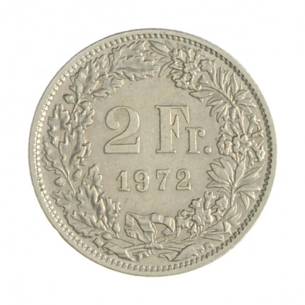 Km#21a.1 2 Franc 1972 MBC+ Suíça Europa Cupro-Níquel 27.4(mm) 8.8(gr)
