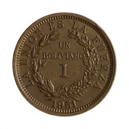 Km#184 1 Boliviano 1951 H MBC+ Bolívia América Bronze 27(mm) 6.9(gr)