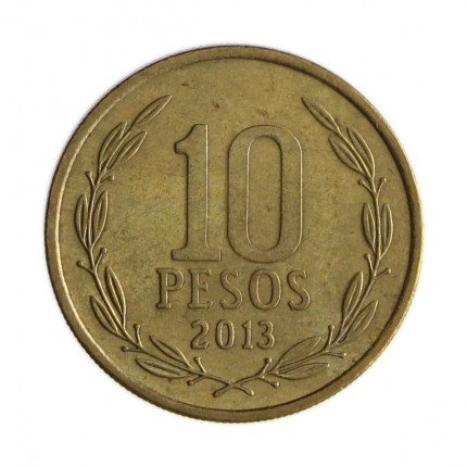 Km#228.2 10 Pesos 2013 SO MBC Chile  América  Cobre-alumínio-níquel 21(mm) 3.5(gr)