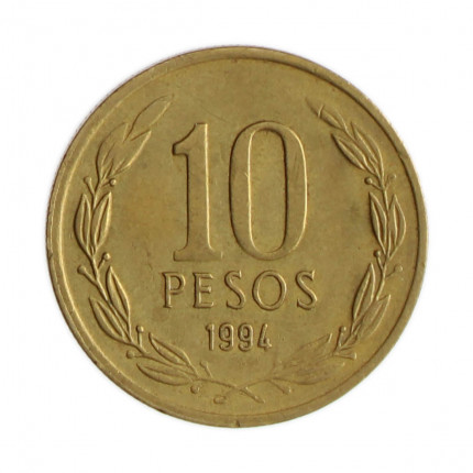 Km#228.2 10 Pesos 1994 SO MBC Chile  América  Cobre-alumínio-níquel 21(mm) 3.5(gr)