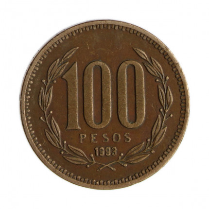 Km#226.2 100 Pesos  1993 SO MBC Chile  América  Bronze de alumínio 27(mm) 9(gr)