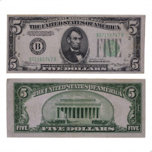 P#429D.a 5 Dollars 1934 B MBC+ Estados Unidos América Carimbo Verde