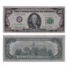 P#460R 100 Dollars 1974 G SOB Estados Unidos América Carimbo Verde C/ Asterisco