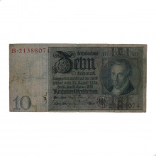 P#180a.1 10 Reichsmark  1929 BC Alemanha Europa  2 Peq. Rasgo