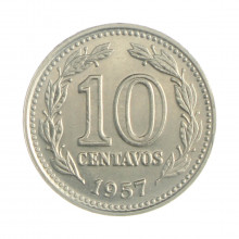Km#54 10 Centavos 1957 SOB/FC Argentina América Aço com revestimento de níquel 19(mm) 3(gr)