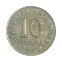 Km#47a 10 Centavos 1952 MBC Argentina América Aço com revestimento de níquel 19(mm) 3(gr)