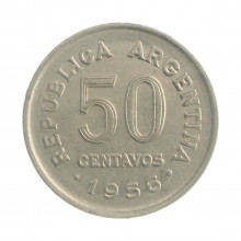 Km#49 50 Centavos 1956 MBC Argentina América Aço com revestimento de níquel 23(mm) 5(gr)