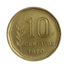 Km#66 10 Centavos 1970 MBC+ Argentina América Bronze Alumínio 16.5(mm) 2(gr)