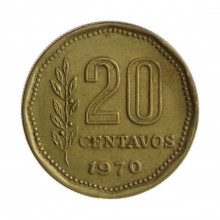 Km#67 20 Centavos 1970 MBC+ Argentina América Bronze Alumínio 18.5(mm) 3(gr)