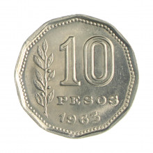 Km#60 10 Pesos 1963 SOB Argentina América Aço com revestimento de níquel 23(mm) 4.9(gr)