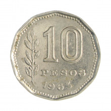 Km#60 10 Pesos 1963 MBC Argentina América Aço com revestimento de níquel 23(mm) 4.9(gr)