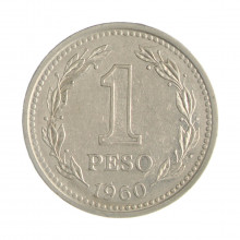 Km#57 1 Peso 1960 MBC Argentina América Aço com revestimento de níquel 26(mm) 6.5(gr)