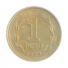 Km#57 1 Peso 1959 MBC+ Argentina América C/ Pátina Aço com revestimento de níquel 26(mm) 6.5(gr)