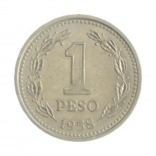 Km#57 1 Peso 1958 BC/MBC Argentina América Aço com revestimento de níquel 26(mm) 6.5(gr)