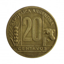 Km#42 20 Centavos 1950 MBC Argentina América Bronze Alumínio 21(mm) 4(gr)