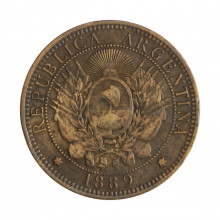 Km#33 2 Centavos 1889 MBC Argentina América Bronze 30(mm) 10(gr)