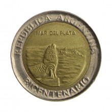 Km#158 1 Peso 1810 - 2010 MBC+ Argentina América 200º Aniversário da Argentina & Revolução de Maio - Mar Del Plata Bimet