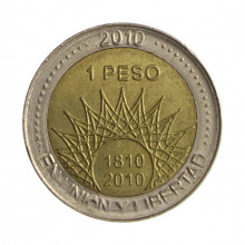 Km#158 1 Peso 1810 - 2010 MBC+ Argentina América 200º Aniversário da Argentina & Revolução de Maio - Mar Del Plata Bimet