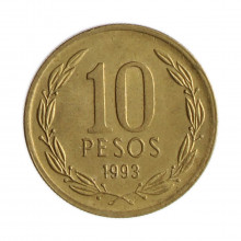 Km#228.2 10 Pesos 1993 SO MBC+ Chile  América  Cobre-alumínio-níquel 21(mm) 3.5(gr)