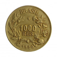 Moeda V-132 1000 Réis 1929 MBC+ Data Escassa Bronze-Alumínio Ø27mm 8gr.