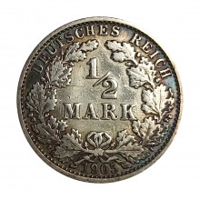 KM#17 ½ Mark 1905 A MBC Alemanha Império Europa