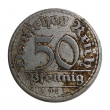 Km#27 50 Pfenning 1921 D BC Alemanha Europa Império Alemão