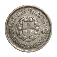 Km#848 3 Pence 1942 MBC/SOB Reino Unido Europa