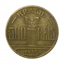 Moeda V-153 500 Réis 1936 MBC+  Bronze-Alumínio Ø22,5mm 5gr.