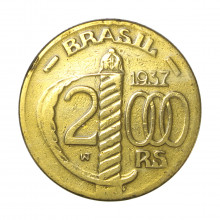 Moeda V-161 2000 Réis 1937 MBC Com Sinais de Verniz Bronze-Alumínio Ø26,5mm 9gr.*