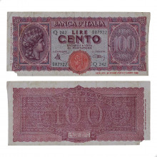 P#75 100 Lire 1943 MBC Itália Europa C/Rasgo