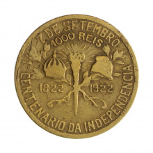 V-123 1000 Réis 1922 BC/MBC Centenário da Independência do Brasil 1822 - 1922 *